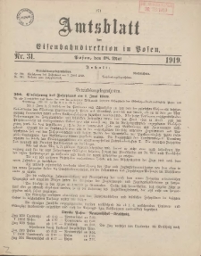 Amtsblatt der Königlichen Eisenbahndirektion in Posen 1919.05.28 Nr31