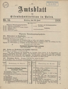 Amtsblatt der Königlichen Eisenbahndirektion in Posen 1919.06.14 Nr34