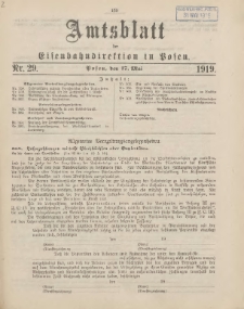 Amtsblatt der Königlichen Eisenbahndirektion in Posen 1919.05.17 Nr29