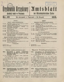 Orędownik Urzędowy Dyrekcji Kolei w Poznaniu = Amtsblatt der Eisenbahndirektion in Posen 1919.08.16 Nr43