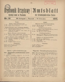 Orędownik Urzędowy Dyrekcji Kolei w Poznaniu = Amtsblatt der Eisenbahndirektion in Posen 1919.11.22 Nr61