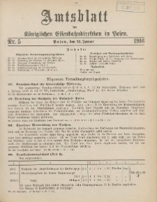 Amtsblatt der Königlichen Eisenbahndirektion in Posen 1916.01.22 Nr5