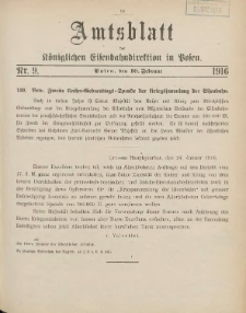 Amtsblatt der Königlichen Eisenbahndirektion in Posen 1916.02.10 Nr9