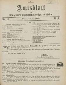 Amtsblatt der Königlichen Eisenbahndirektion in Posen 1916.02.12 Nr10