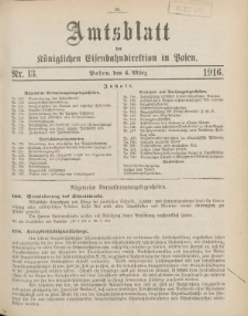 Amtsblatt der Königlichen Eisenbahndirektion in Posen 1916.03.04 Nr13