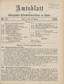 Amtsblatt der Königlichen Eisenbahndirektion in Posen 1916.03.18 Nr17