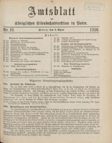Amtsblatt der Königlichen Eisenbahndirektion in Posen 1916.04.01 Nr19