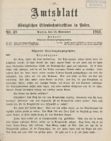 Amtsblatt der Königlichen Eisenbahndirektion in Posen 1916.09.13 Nr48