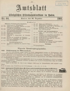 Amtsblatt der Königlichen Eisenbahndirektion in Posen 1916.12.16 Nr66