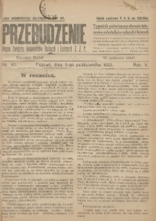 Przebudzenie: tygodnik poświęcony obronie interesów robotników rolnych i leśnych. Organ Związku Robotników Rolnych i Leśnych ZZP. 1923.10.05 R.5 Nr40