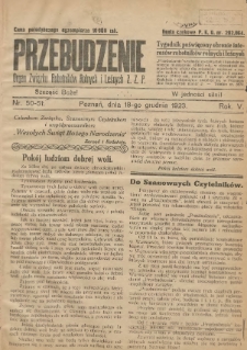 Przebudzenie: tygodnik poświęcony obronie interesów robotników rolnych i leśnych. Organ Związku Robotników Rolnych i Leśnych ZZP. 1923.12.18 R.5 Nr50-51