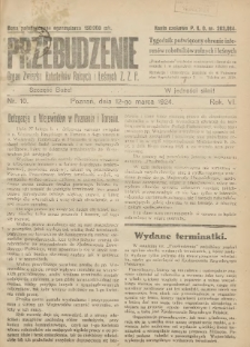 Przebudzenie: tygodnik poświęcony obronie interesów robotników rolnych i leśnych. Organ Związku Robotników Rolnych i Leśnych ZZP. 1924.03.12 R.6 Nr10