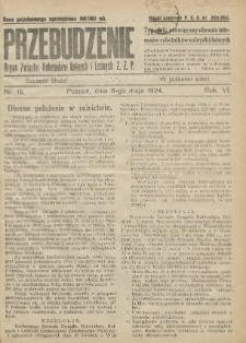 Przebudzenie: tygodnik poświęcony obronie interesów robotników rolnych i leśnych. Organ Związku Robotników Rolnych i Leśnych ZZP. 1924.05.08 R.6 Nr18
