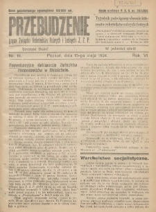 Przebudzenie: tygodnik poświęcony obronie interesów robotników rolnych i leśnych. Organ Związku Robotników Rolnych i Leśnych ZZP. 1924.05.15 R.6 Nr19