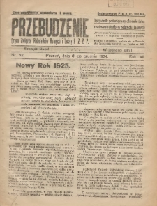 Przebudzenie: tygodnik poświęcony obronie interesów robotników rolnych i leśnych. Organ Związku Robotników Rolnych i Leśnych ZZP. 1924.12.31 R.6 Nr52