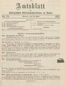 Amtsblatt der Königlichen Eisenbahndirektion in Posen 1917.04.14 Nr24