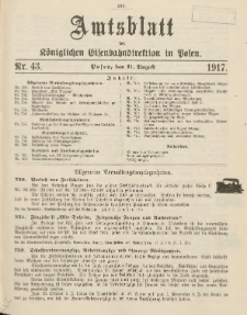 Amtsblatt der Königlichen Eisenbahndirektion in Posen 1917.08.11 Nr43