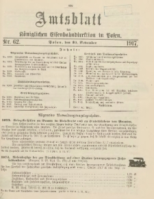 Amtsblatt der Königlichen Eisenbahndirektion in Posen 1917.11.10 Nr62