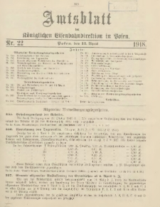 Amtsblatt der Königlichen Eisenbahndirektion in Posen 1918.04.13 Nr22