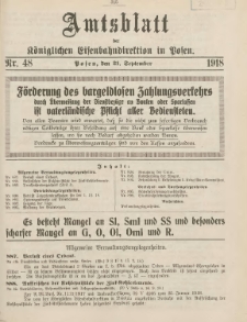 Amtsblatt der Königlichen Eisenbahndirektion in Posen 1918.09.21 Nr48