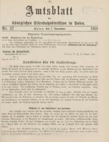 Amtsblatt der Königlichen Eisenbahndirektion in Posen 1918.11.07 Nr57