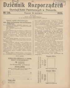 Dziennik Rozporządzeń Dyrekcji Kolei Państwowych w Poznaniu 1921.06.16 Nr38