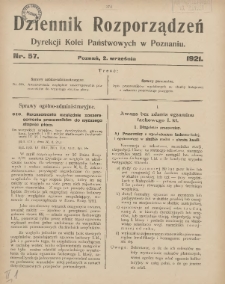 Dziennik Rozporządzeń Dyrekcji Kolei Państwowych w Poznaniu 1921.09.02 Nr57