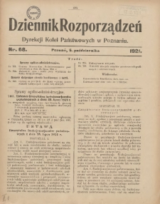 Dziennik Rozporządzeń Dyrekcji Kolei Państwowych w Poznaniu 1921.10.05 Nr68