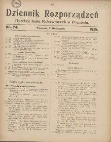 Dziennik Rozporządzeń Dyrekcji Kolei Państwowych w Poznaniu 1921.11.05 Nr74