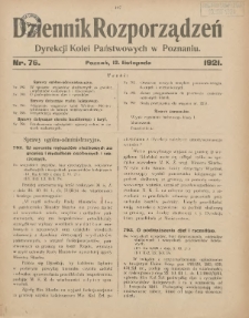 Dziennik Rozporządzeń Dyrekcji Kolei Państwowych w Poznaniu 1921.11.12 Nr76