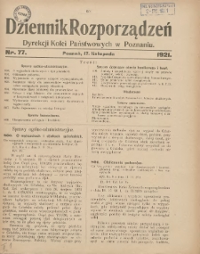 Dziennik Rozporządzeń Dyrekcji Kolei Państwowych w Poznaniu 1921.11.17 Nr77