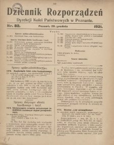 Dziennik Rozporządzeń Dyrekcji Kolei Państwowych w Poznaniu 1921.12.20 Nr82