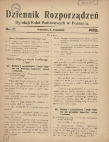 Dziennik Rozporządzeń Dyrekcji Kolei Państwowych w Poznaniu 1922.01.06 Nr2