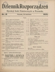 Dziennik Rozporządzeń Dyrekcji Kolei Państwowych w Poznaniu 1922.04.21 Nr18