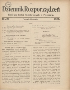 Dziennik Rozporządzeń Dyrekcji Kolei Państwowych w Poznaniu 1922.05.23 Nr22