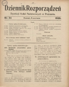 Dziennik Rozporządzeń Dyrekcji Kolei Państwowych w Poznaniu 1922.06.09 Nr24