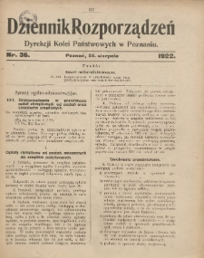 Dziennik Rozporządzeń Dyrekcji Kolei Państwowych w Poznaniu 1922.08.24 Nr36