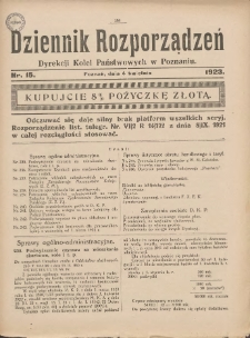 Dziennik Rozporządzeń Dyrekcji Kolei Państwowych w Poznaniu 1923.04.04 Nr15
