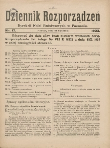 Dziennik Rozporządzeń Dyrekcji Kolei Państwowych w Poznaniu 1923.04.18 Nr17
