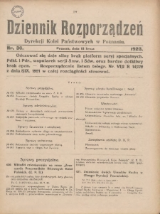 Dziennik Rozporządzeń Dyrekcji Kolei Państwowych w Poznaniu 1923.07.18 Nr30