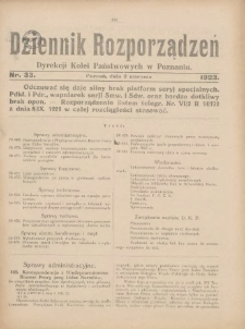 Dziennik Rozporządzeń Dyrekcji Kolei Państwowych w Poznaniu 1923.08.08 Nr33
