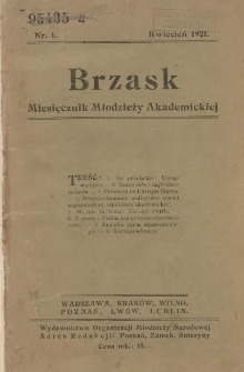 Brzask: Miesięcznik Młodzieży Akademickiej 1921 kwiecień R.7 Nr1