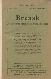 Brzask: Miesięcznik Młodzieży Akademickiej 1921 maj/czerwiec R.7 Nr2/3