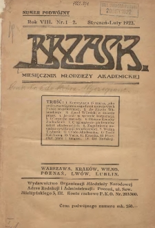 Brzask: Miesięcznik Młodzieży Akademickiej 1922 styczeń/luty R.8 Nr1/2