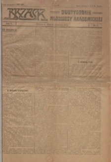Brzask: Dwutygodnik Młodzieży Akademickiej 1922.12.12 R.9 Nr1