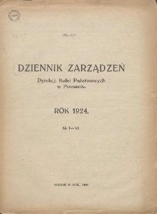 Dziennik Zarządzeń Dyrekcji Kolei Państwowych w Poznaniu. 1924.01.02 Nr1