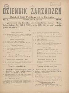 Dziennik Zarządzeń Dyrekcji Kolei Państwowych w Poznaniu. 1924.01.09 Nr2