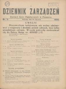 Dziennik Zarządzeń Dyrekcji Kolei Państwowych w Poznaniu. 1924.01.23 Nr5