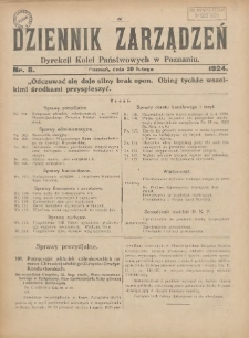 Dziennik Zarządzeń Dyrekcji Kolei Państwowych w Poznaniu. 1924.02.20 Nr8