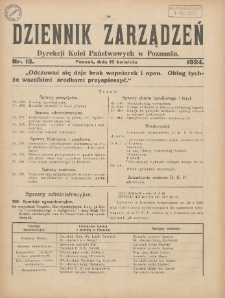 Dziennik Zarządzeń Dyrekcji Kolei Państwowych w Poznaniu. 1924.04.10 Nr13